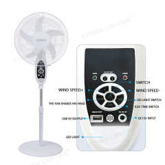 16 Inch Solar Powered Stand Fan with LED Light 6V4.5AH Battery 9V10W Panel AC/DC Remote Guangdong China Etenda