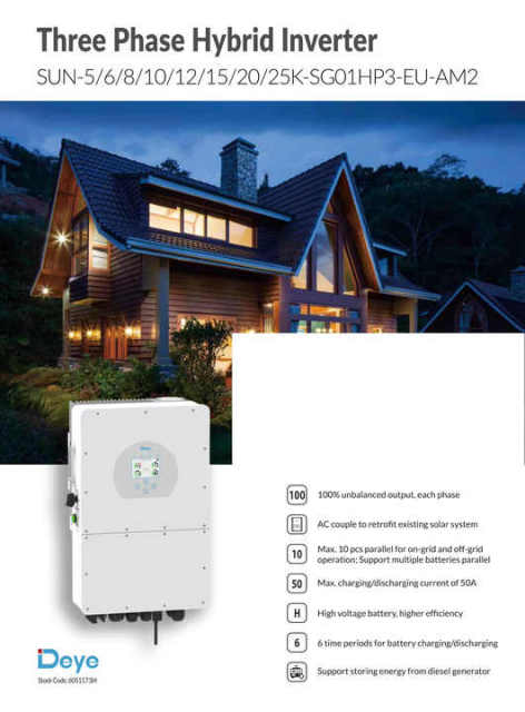 Deye High Efficiency Three Phase Solar Hybrid Inverter SUN-5k/6k/8k-SG01HP3-EU-AM2 Solar Inverter EU Stock