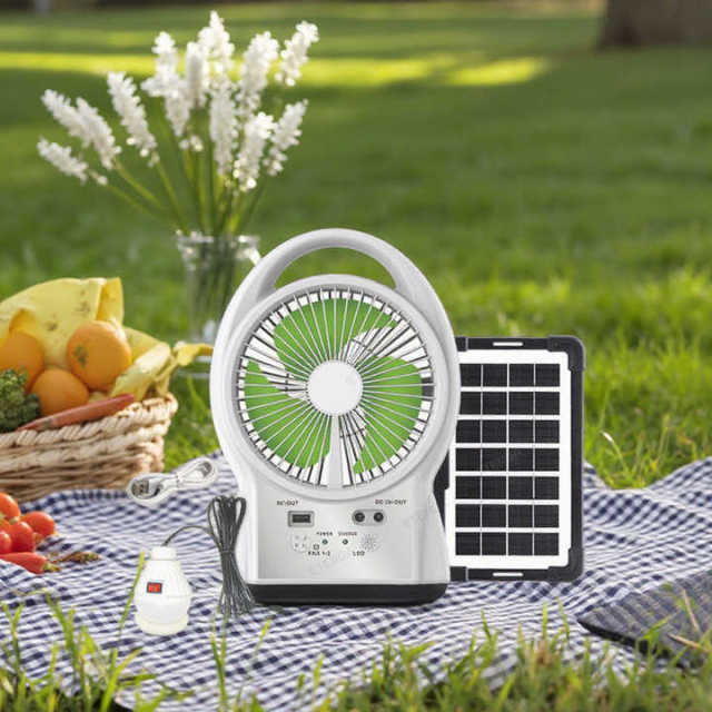 6" Solar Fan 3500mAh LED Light 4W Solar Panel 2 Speeds 5V USB Output Type-C Charging Overcharge Protection Guangdong China Origin Etenda
