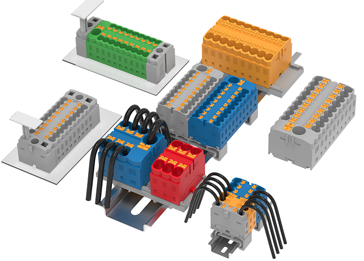 Push-in Type Power Distribution Block Spring Wiring Technology for Energy Storage Systems 0.2-10mm2 Conductor Cross Section 450V-500V Rated Voltage