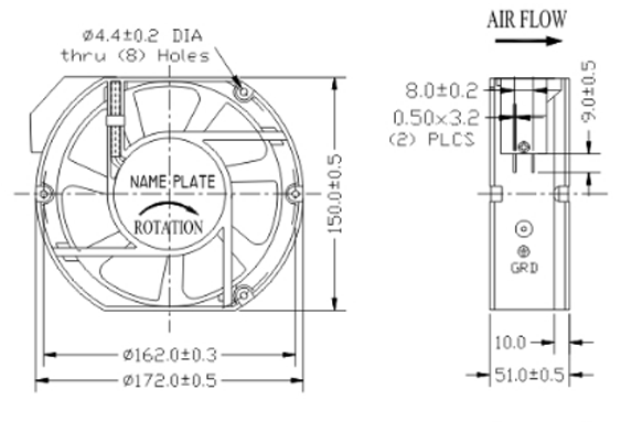 AC 1751 C Cooling Fan Die-cast Aluminum Frame UL94V-0 Rated Impeller Shaded Pole Motor Thermal Protected Industrial Air Cooling YCCFAN