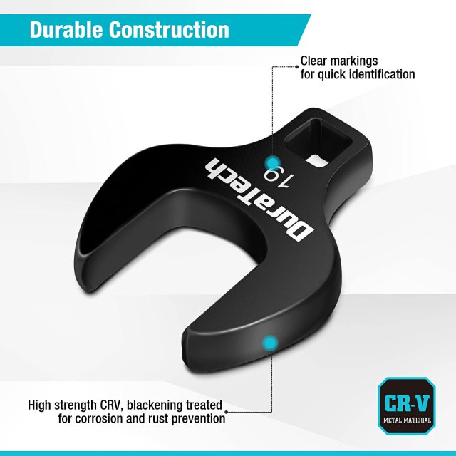 3/8 Dr. Metric Crowfoot Wrench Set Heavy Duty CRV Steel with Phosphorizing Finish for Tight Spaces and Battery Assembly Applications