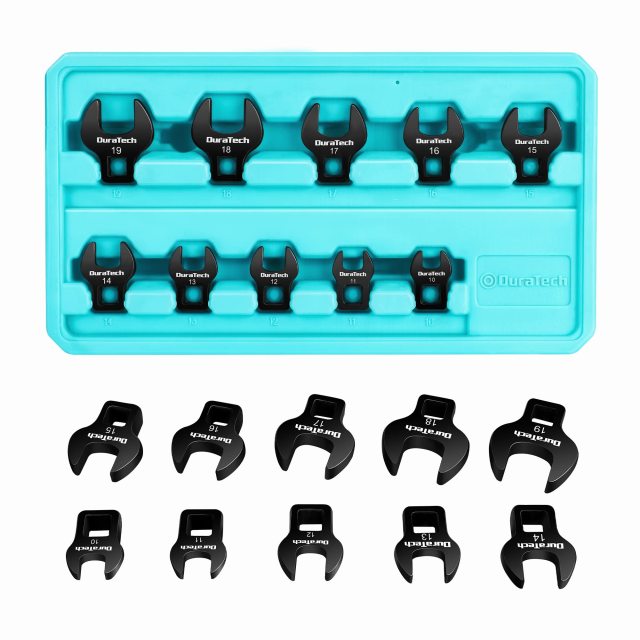 3/8 Dr. Metric Crowfoot Wrench Set Heavy Duty CRV Steel with Phosphorizing Finish for Tight Spaces and Battery Assembly Applications
