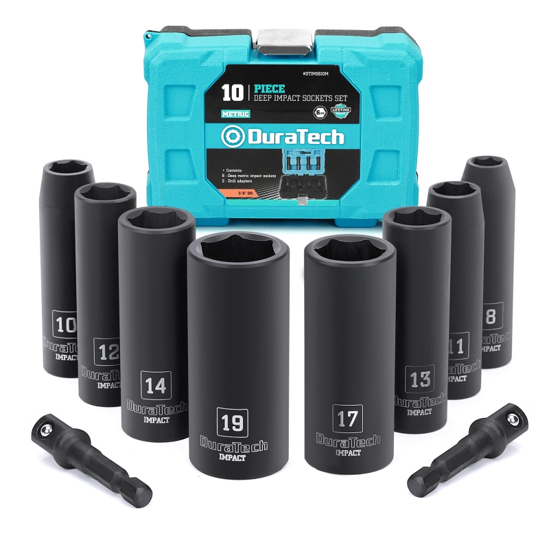 10-Piece 3/8 Inch Drive Metric Impact Sockets Set Heat-Treated Chrome Vanadium Steel Anti-Rust Black Phosphate Finish for High-Torque Applications in Battery and Energy Storage Systems DURATECH