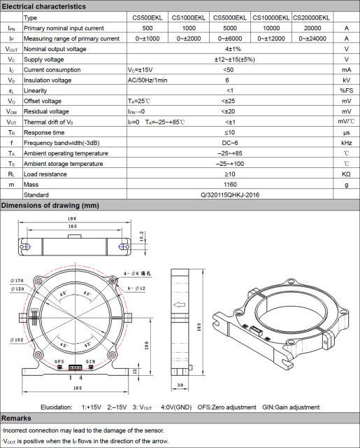CS20000EKL Hall-effect Current Sensor Series High Precision Current Measurement for Energy Storage and Battery Systems