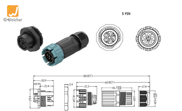 M23MP Screwless Quick Wiring Waterproof Connector 5 Pins Front Panel Male Female Connectors Corrosion Resistant Fast Signal Transmission for Energy Storage Systems