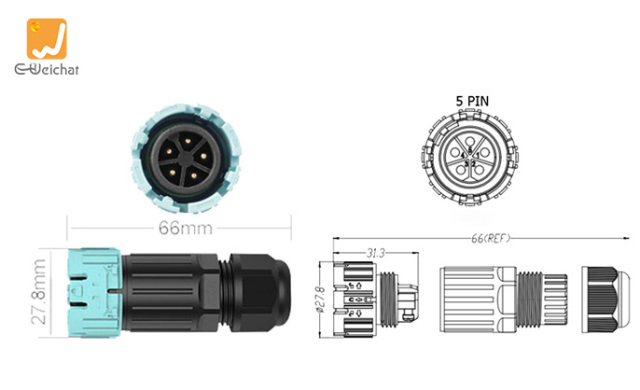 M23MP Screwless Quick Wiring Waterproof Connector 5 Pins Front Panel Male Female Connectors Corrosion Resistant Fast Signal Transmission for Energy Storage Systems