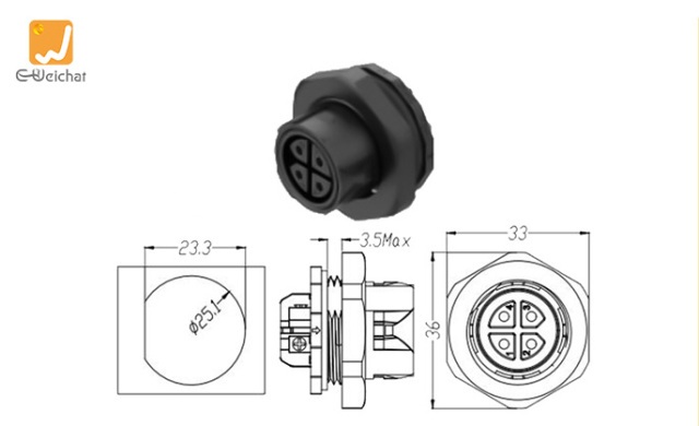 M23MP Screwless Quick Wiring Waterproof Connector 4 Pins IP68 Rated for Outdoor Electrical Enclosures