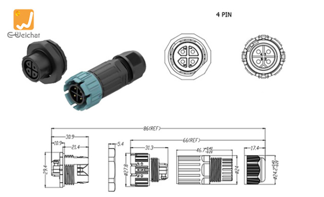 M23MP Screwless Quick Wiring Waterproof Connector 4 Pins IP68 Rated for Outdoor Electrical Enclosures