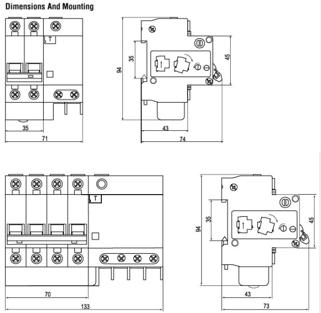 DZ47(C45LS) Earth Leakage Circuit Breaker 50/60Hz 240V 415V 60A Electrical Safety Protection for Overload Short Circuit and Leakage Prevention