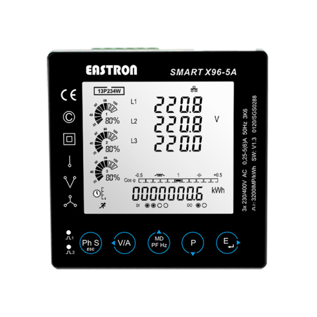 Three Phase Panel Mounted Multi-function Meter Self-Powered Supply High Accuracy Class 0.5s Up to 63rd Harmonic for Electricity Distribution Eastron