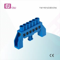 6way DIN Rail Connect Copper Neutral Links Busbar Terminal Block Flame Retardant Resistant -40℃ to 65℃ for Energy Storage Systems