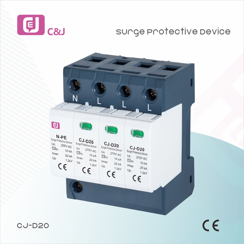 Surge Protection Device 10kA 20kA Lightning Voltage Protector for Power Systems Cj-D20 4P 1.2KA 20KA