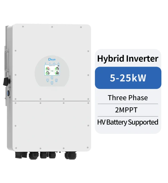 Three Phase Hybrid Inverter 5-25kW 2 MPPT HV Battery Supported for Solar Energy Storage Systems