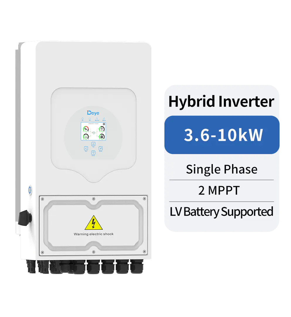 Single Phase Hybrid Inverter 3.6-10kW 2 MPPT LV Battery Supported Solar Power System Deye