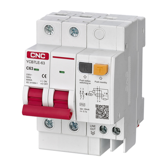 YCB7LE-63 Residual Current Breaker with Overcurrent Protection 6kA High Breaking Capacity for Solar Energy and Battery Storage Systems