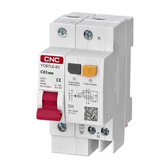 YCB7LE-63 Residual Current Breaker with Overcurrent Protection 6kA High Breaking Capacity for Solar Energy and Battery Storage Systems