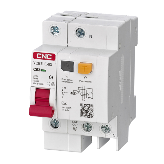 YCB7LE-63 Residual Current Breaker with Overcurrent Protection 6kA High Breaking Capacity for Solar Energy and Battery Storage Systems
