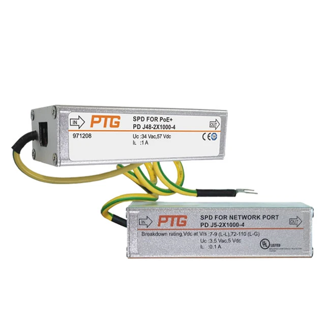 PoE+ Network SPD Surge Protector for Ethernet Protection with Full-Line Protection and Shielded Enclosure for DIN Rail and Bracket Installation