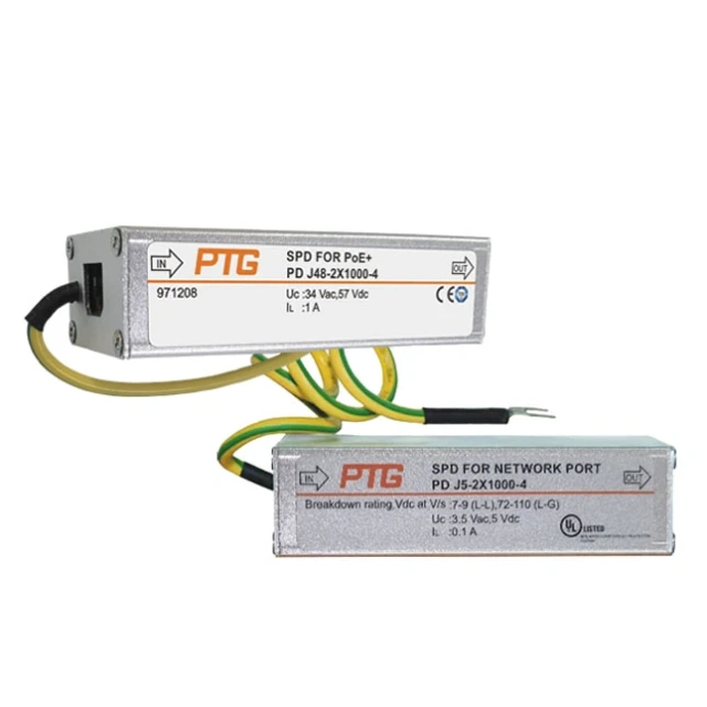 PoE+ Network SPD Surge Protector for Ethernet Protection with Full-Line Protection and Shielded Enclosure for DIN Rail and Bracket Installation