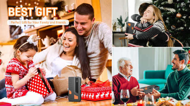 12V Automobile Charger Emergency Supply Mobile Power Bank Portable Car Battery Jump Starter Orange 0.7KG 100W with Air Compressor Powkey