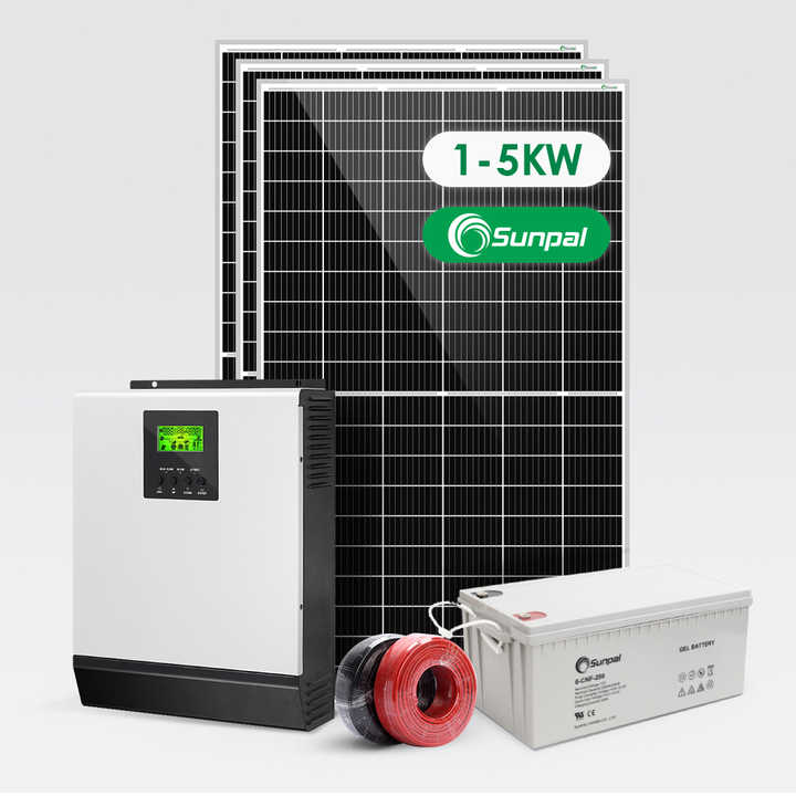 Sunpal 3KW 4KW 5KW Hybrid Off Grid Solar Energy System for Residential Use Monocrystalline Silicon Panels MPPT PWM Controller 48VDC Battery System