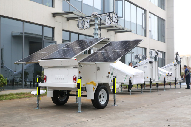 Solar Light Tower 3x435W 400Ah/24V 4x100W LED 6m Mast for Mines Highways Construction Emergency Use Aokeepower