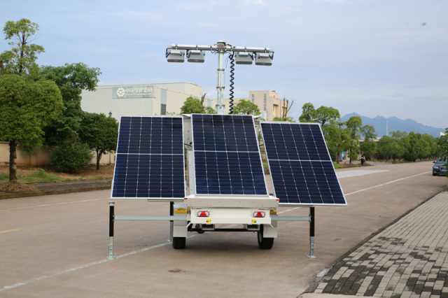 Solar Light Tower 3x435W 400Ah/24V 4x100W LED 6m Mast for Mines Highways Construction Emergency Use Aokeepower