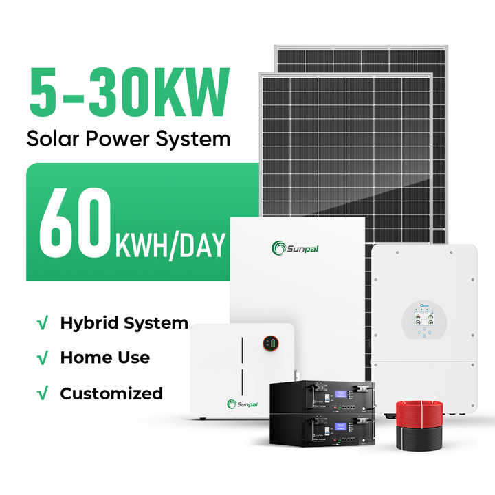 Sunpal Photovoltaic Solar Energy System 5Kw 8Kw 10Kw 10 Kw 15 30Kw Hybrid Off-Grid Home Energy Storage System with MPPT Controller and Lithium Battery Support
