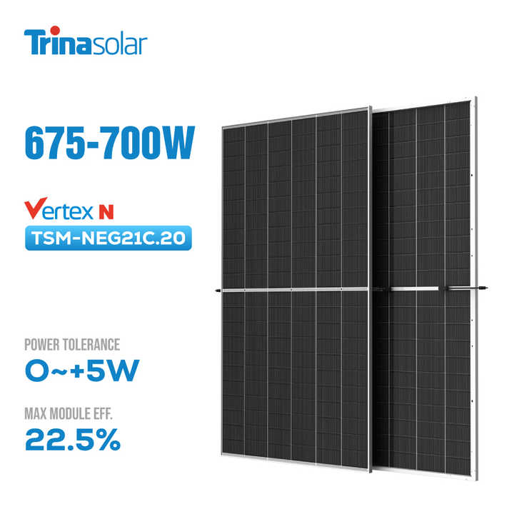 Trina Bifacial Vertex S Solar Panels 650W 670W Glas/Glas PV Module TAM 650de21-mbb High Efficiency N-Type TOPCon Double-Glass Solar Panels for Residential Commercial Industrial Use Trina