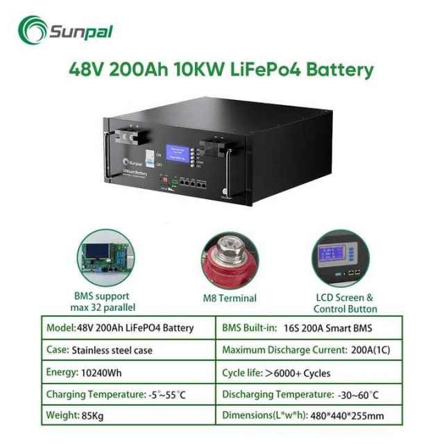 Sunpal Stacked Storage Lithium Ion Battery 48V 51V 100Ah 5kWh High Voltage LiFePO4 Battery for Off-Grid Hybrid Solar Energy Systems
