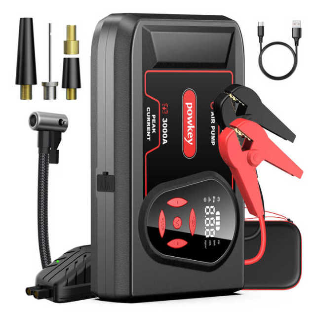 12V Jump Starter Power Bank 20000mAh 150PSI Air Pump 3-in-1 Car Tire Inflator Portable Car Starter