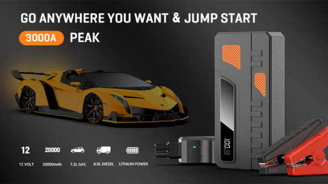 12V Automobile Charger Emergency Supply Mobile Power Bank Portable Car Battery Jump Starter Orange 0.7KG 100W with Air Compressor Powkey