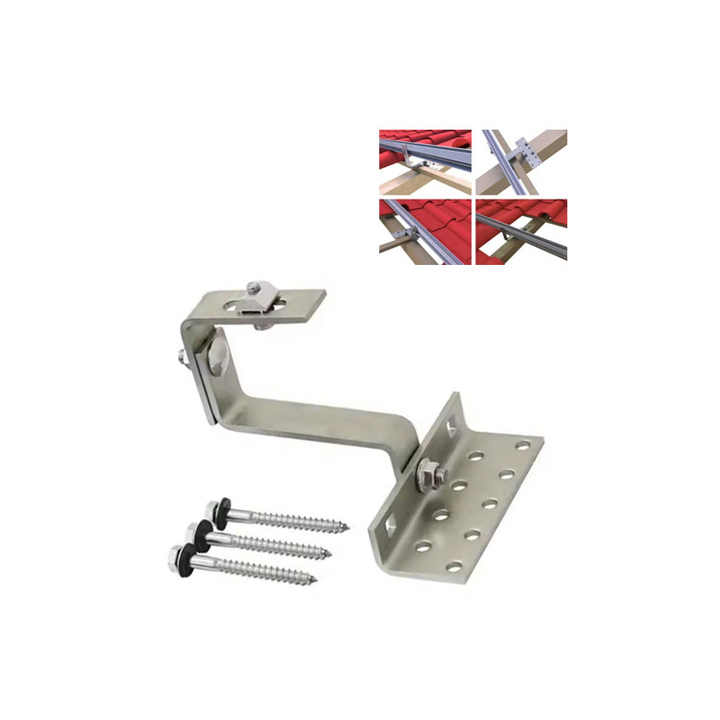 Aluminium PV High Quality Metal Tile Roof Hook Mounting Solar Tile Hook Gancho Solar Wind Load up to 60m/s SUS304 Material Rooftop Installation Solarfirst