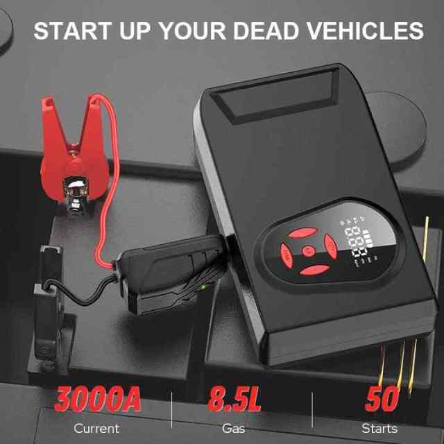 12V Jump Starter Power Bank 20000mAh 150PSI Air Pump 3-in-1 Car Tire Inflator Portable Car Starter
