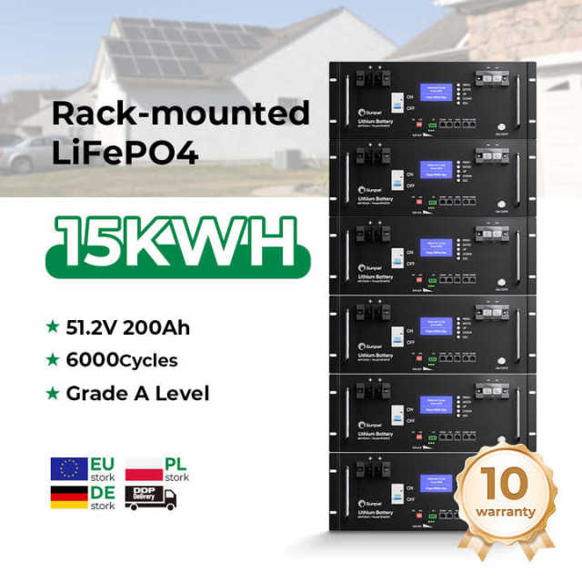 Sunpal 10kWh Rack-Mounted Lithium Ion Battery 150 Ah 51.2V 280Ah 15kWh Lifepo4 Battery for Solar Power Energy Storage System