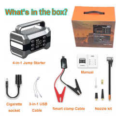 Portable 3000A Peak Current Car Jump Starter Battery Booster with LED Light & Air Compressor for Trucks SUVs and Electric Vehicles