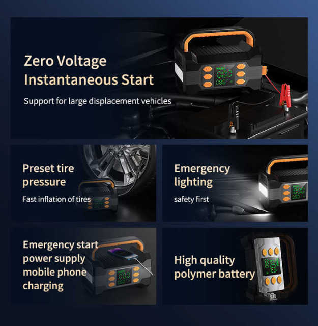 Portable 3000A Peak Current Car Jump Starter Battery Booster with LED Light & Air Compressor for Trucks SUVs and Electric Vehicles