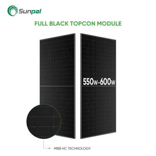 Sunpal 550W Full Black Monocrystalline Solar Panel Half Cell Bifacial Double-Glass 22.64% Efficiency for Residential and Commercial PV Systems Sunpal