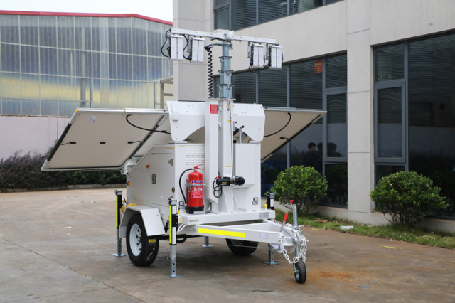 Solar Light Tower 3x435W 400Ah/24V 4x100W LED 6m Mast for Mines Highways Construction Emergency Use Aokeepower
