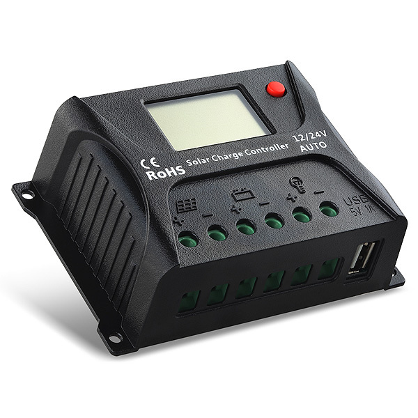 PWM Charge Controller 10A-20A-20AS 12V/24V Max 55V Input LCD Display with USB Output Solar Energy System for Battery Charging and Load Control Rongchang Solar