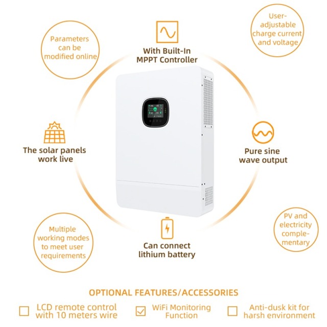 8-10KW US Standard Split Phase Solar Inverter with MPPT Controller and Pure Sine Wave Output for Residential and Commercial Solar Power Systems
