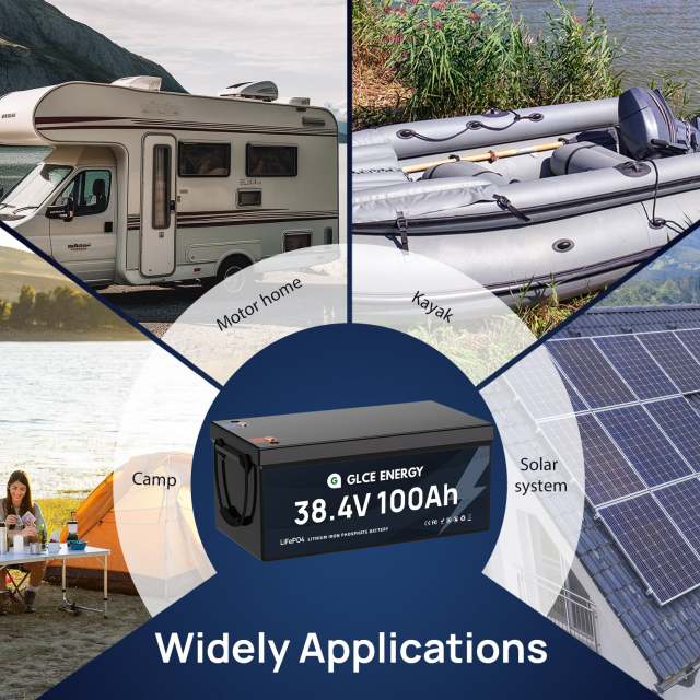 36V 100Ah LiFePO4 Battery 3840Wh Long Cycle Life 4000-15000 Cycles for Solar Marine Trolling Motor Off-Grid Systems GLCE ENERGY