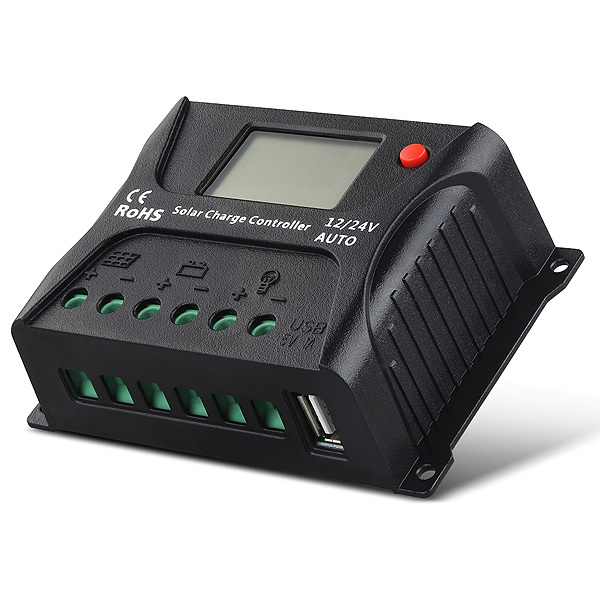 PWM Charge Controller 10A-20A-20AS 12V/24V Max 55V Input LCD Display with USB Output Solar Energy System for Battery Charging and Load Control Rongchang Solar
