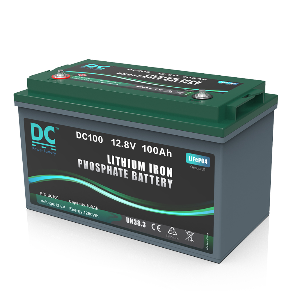 12.8V 100Ah DC100 LiFePO4 RV Battery 1280Wh IP67 Waterproof for Camper Van Solar Energy Storage System