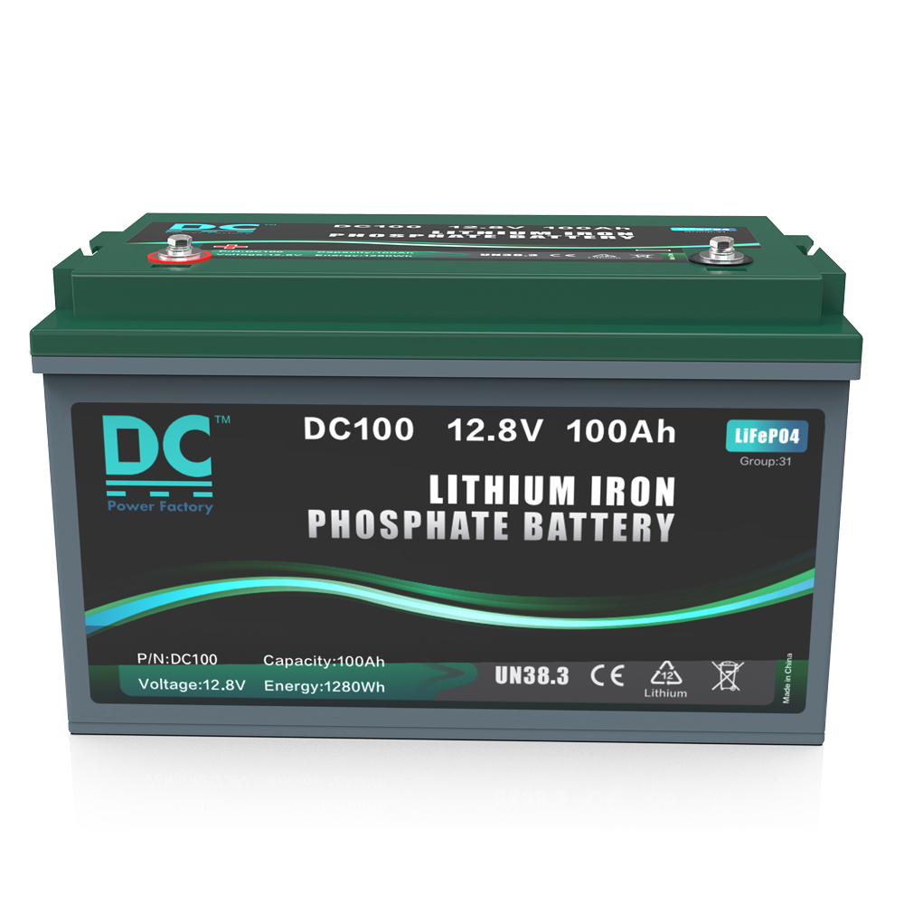 12.8V 100Ah DC100 LiFePO4 Battery 1280Wh IP67 Waterproof Energy Storage Power Supply for Marine Solar RV