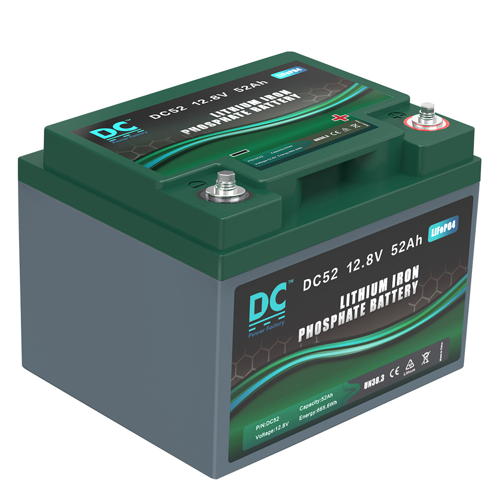 12.8V 52Ah DC52 LiFePO4 Battery 665.6Wh High-Capacity Deep Cycle Battery for Marine and Solar Energy Storage Systems