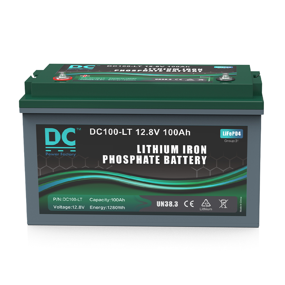 12.8V 100Ah DC100-LT LiFePO4 Battery 1280Wh IP65 Rated Energy Storage Power Supply for Solar RV Marine Applications