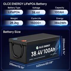 36V 100Ah LiFePO4 Battery 3840Wh Long Cycle Life 4000-15000 Cycles for Solar Marine Trolling Motor Off-Grid Systems GLCE ENERGY