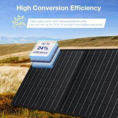 100W White Portable Solar Panel 23.7% Efficiency Foldable Camping Solar Power Generator for Outdoor Off-Grid Use Ericsity ET100PS